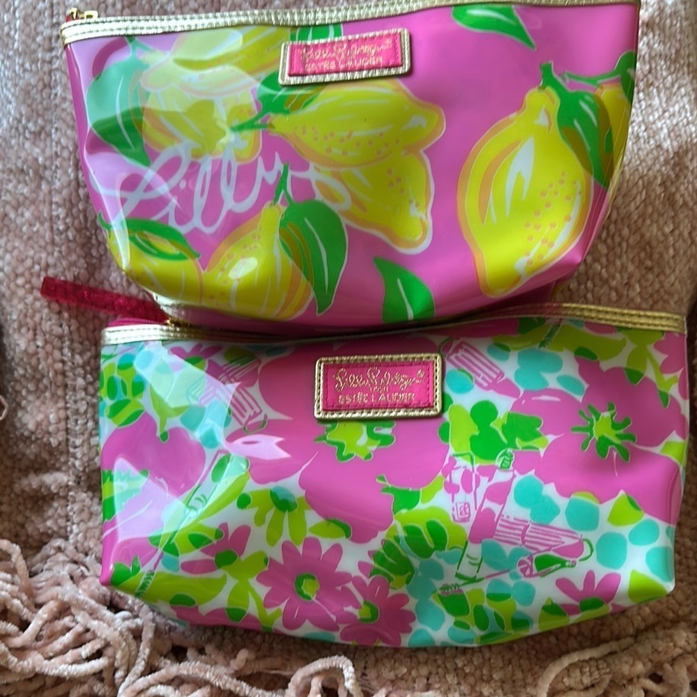 Lilly Pulitzer Pink Floral and Lemon Cosmetic Bags